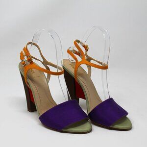 Fendi women’s colorblock bright multicolor grosgrain heeled sandals in sz 38​